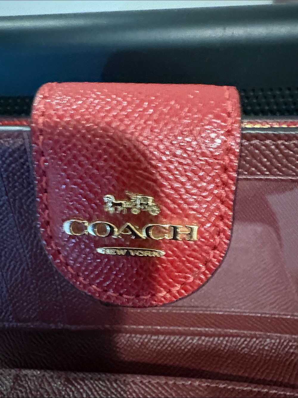 Coach Raspberry Red Leather Compact Wallet with Gold Logo - Picture 5 of 5